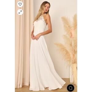 NWOT Lulus Dance All Evening White Lace Maxi Dress Size Medium MSRP $118